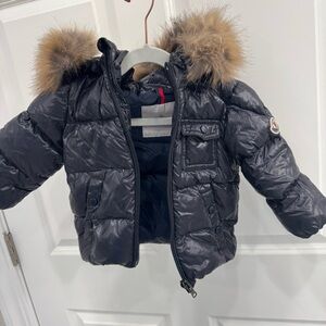 Blue Moncler Puffer Jacket with Fur Hood